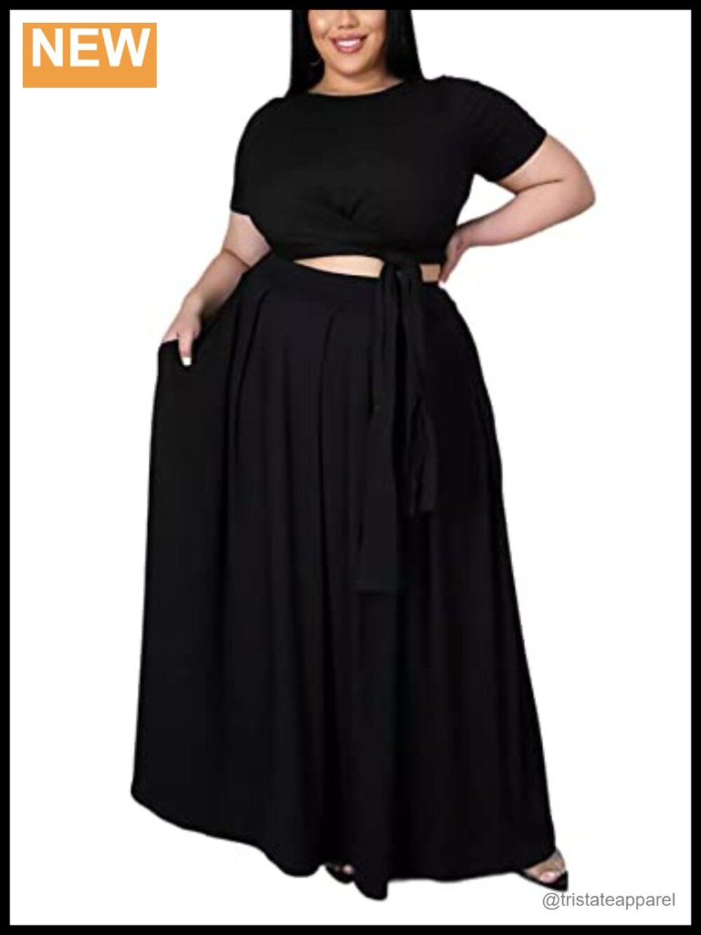 Plus Size 2 Piece Dress Set Crop Top Flowy Maxi Skirt Outfit